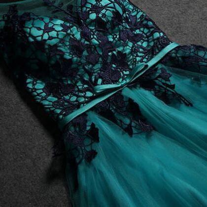 Blue Prom Dress,Black Lace Prom Dre..
