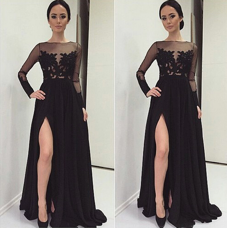 Long Sleeve Lace Prom Dresses