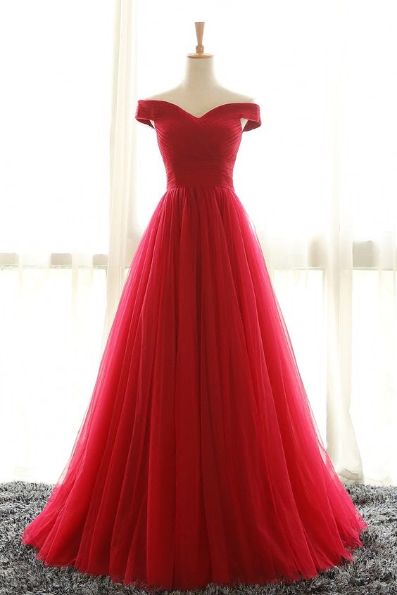 off shoulder midnight tulle prom dress