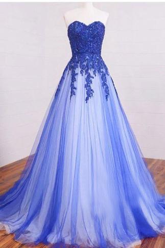 Strapless Sweetheart Lace Appliqué Long Prom Dress 
