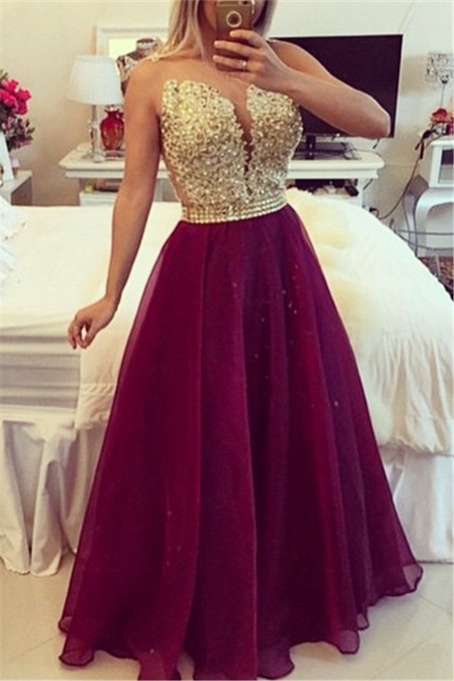 Sweetheart Burgundy Chiffon Long Prom  Dress  Popular Plus  